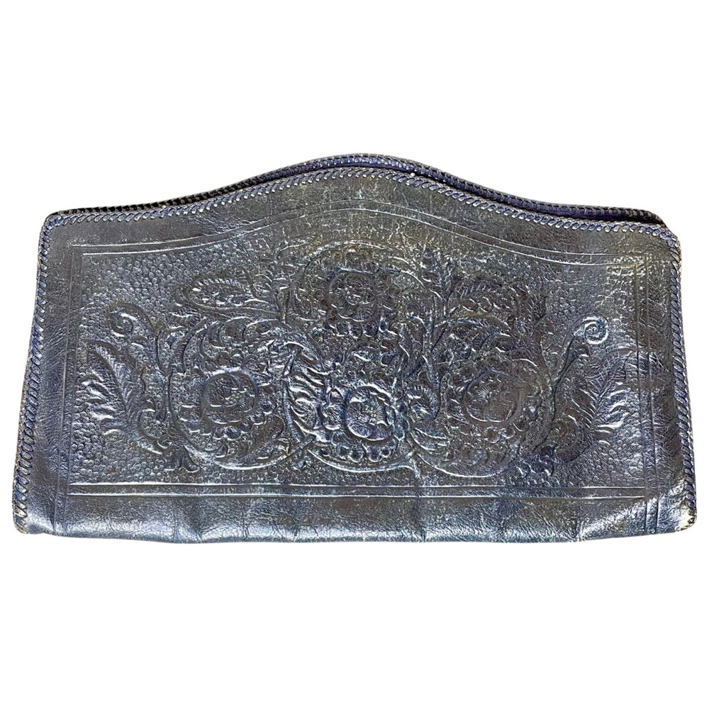 Vintage Floral Embossed Clutch Black